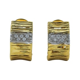 Roberto Coin 18K White and Yellow Gold Diamond Half Hoop Earrings