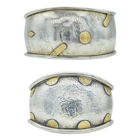 Set of 2 Sterling Silver and 18K Yellow Gold Cuff Bangle Bracelets