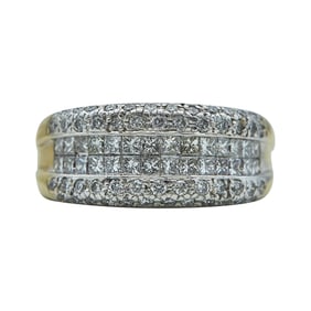 18K Yellow Gold Round and Princess-Cut Diamond Dome Ring