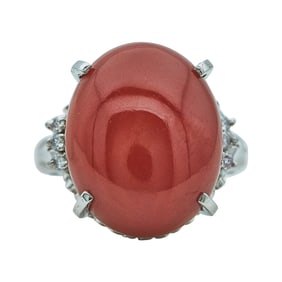 Platinum 13.51 carat Red Coral and Diamond Ring