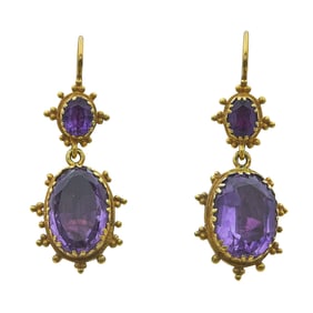 Antique 14K Yellow Gold Amethyst Drop Earrings