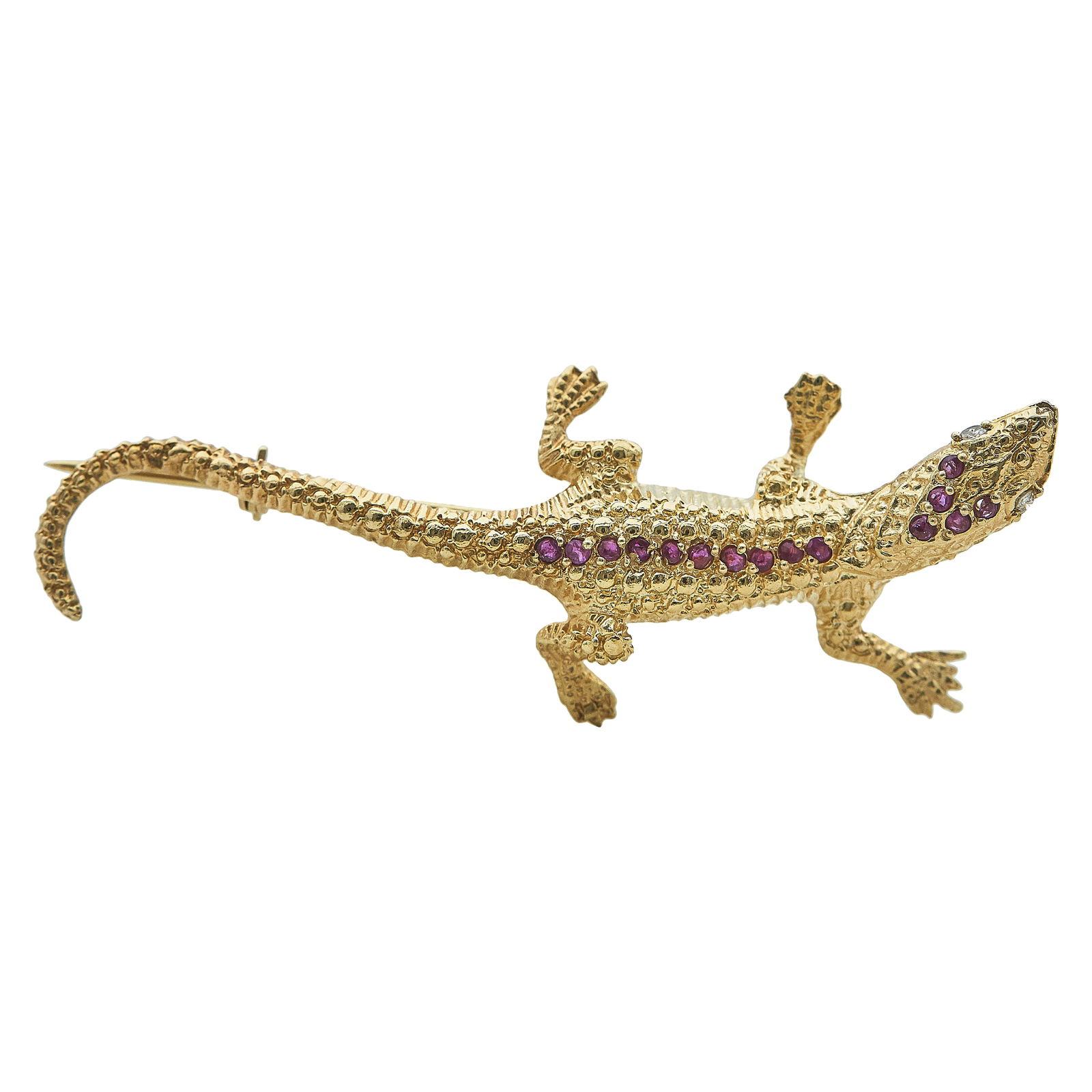 14K Yellow Gold Ruby and Diamond Lizard Brooch Pin (1 of 3)