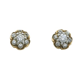 14K Yellow Gold Round-Cut Diamond Cluster Stud Earrings