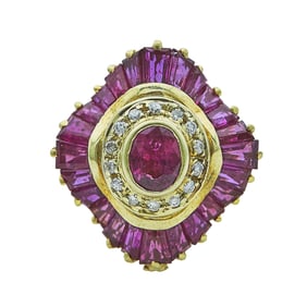 14K Yellow Gold Oval and Baguette-Cut Ruby and Diamond Tie Pin