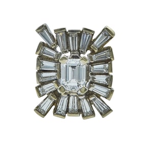 14K White Gold Emerald and Baguette-Cut Diamond Tie Pin