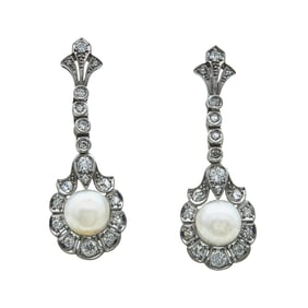 Platinum Pearl and Diamond Drop Earrings