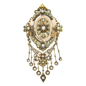 Antique 18K Yellow and Rose Gold Seed Pearl Brooch and Pendant