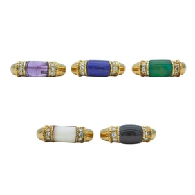 Set of 5 18K Yellow Gold Multi Gem-Set and Diamond Rings