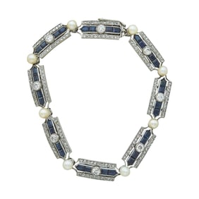 Mauboussin Platinum Sapphire, Pearl and Diamond Line Bracelet