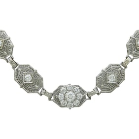 Art Deco Filigree 14K White Gold and Diamond Necklace