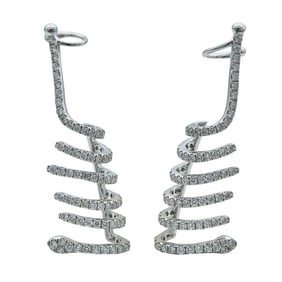 Afarin 18K White Gold and Diamond Swirl Climber Earrings