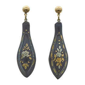 14K Yellow Gold Plastic Drop Earrings with Metal Inlay