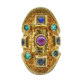 LALAoUNIS Byzantine Mosaic 18K Yellow Gold Ruby, Sapphire and Emerald Ring