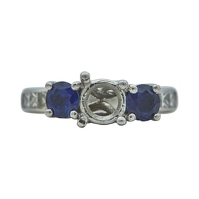 Platinum Sapphire and Princess Cut Diamond Three Stone Engagement Ring Setting
