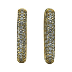 18K Yellow Gold Diamond Back To Front Hoop Earrings