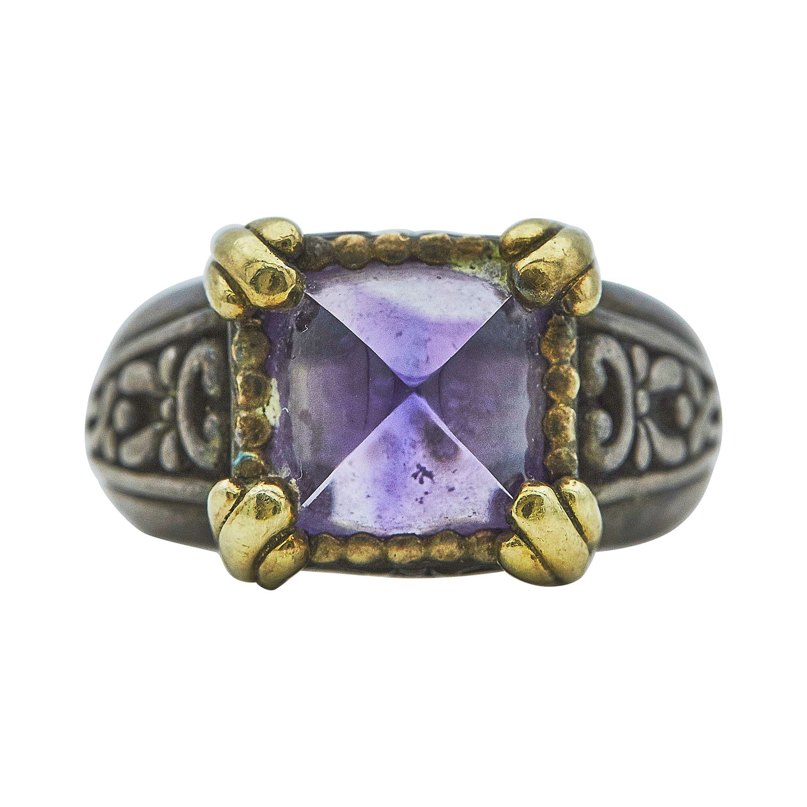 John Hardy 18K Yellow Gold and Sterling Silver Amethyst Cabochon Ring (1 of 4)