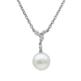 Mikimoto Platinum 11.5mm South Sea Pearl and Diamond Pendant Necklace