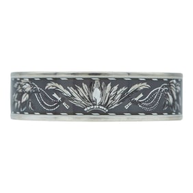 Hermès Base Metal and Enamel Grey Brazil Feather Bangle Bracelet