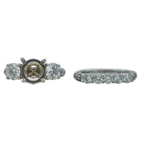 14K White Gold Diamond Engagement Ring Setting and Wedding Band Set