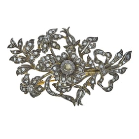 Vintage Silver Topped Gold and Rose-Cut Diamond Bouquet Flower Brooch Pin