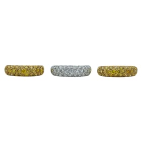 Set of Three Rings by Kitty Two In Yellow Gold with Yellow Diamonds and One in White Gold with