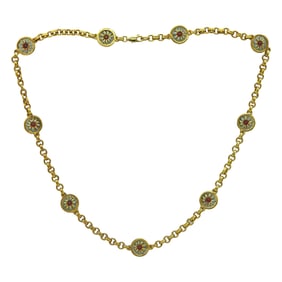 Masriera 18K Yellow Gold Enamel Flower Station Chain Necklace