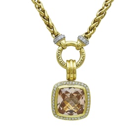 David Yurman 18K Yellow Gold Morganite and Diamond Pendant Necklace
