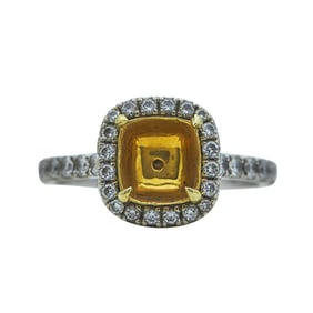 18K White and Yellow Gold Diamond Cushion Engagement Ring Setting
