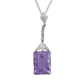 18K White Gold 15.35 carat Amethyst and Diamond Pendant Necklace