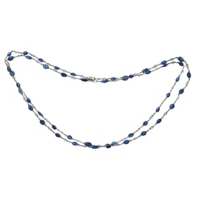 Platinum Sapphire and Briolette Cut Diamond Chain Necklace