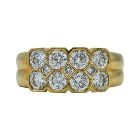 18K Yellow Gold Three Row Diamond Ring Band