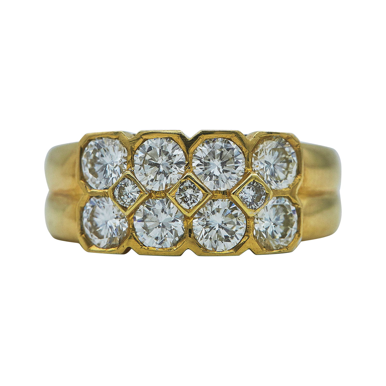 18K Yellow Gold Three Row Diamond Ring Band (1 of 3)