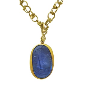 Mallary Marks 22K Yellow Gold Oval Cabochon Sapphire Pendant and 18K Yellow Gold Fancy Link Chain