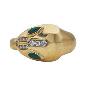 Bvlgari Bulgari Serpenti 18K Rose Gold Diamond and Malachite Ring
