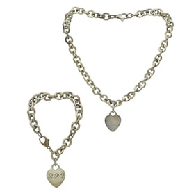 Tiffany & Co. Return To Tiffany Engravable  Heart Tag Sterling Silver Necklace and Bracelet Set
