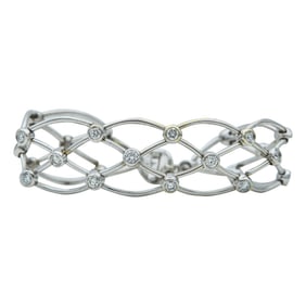 18K White Gold Round Brilliant-Cut Diamond Lattice Link Bracelet