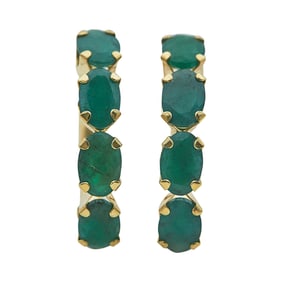 14K Yellow Gold Oval-Cut Emerald Hoop Earrings