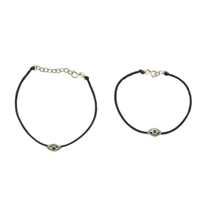 Set of 2 14K Yellow Gold Diamond and Sapphire Eye Charm Cord Bracelets