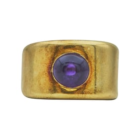 18K Yellow Gold Cabochon Amethyst Band Ring