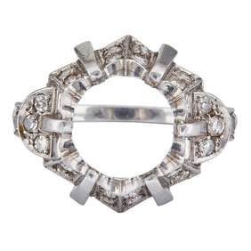 Vintage Platinum and Single Cut Diamond Engraved Engagement Ring Setting