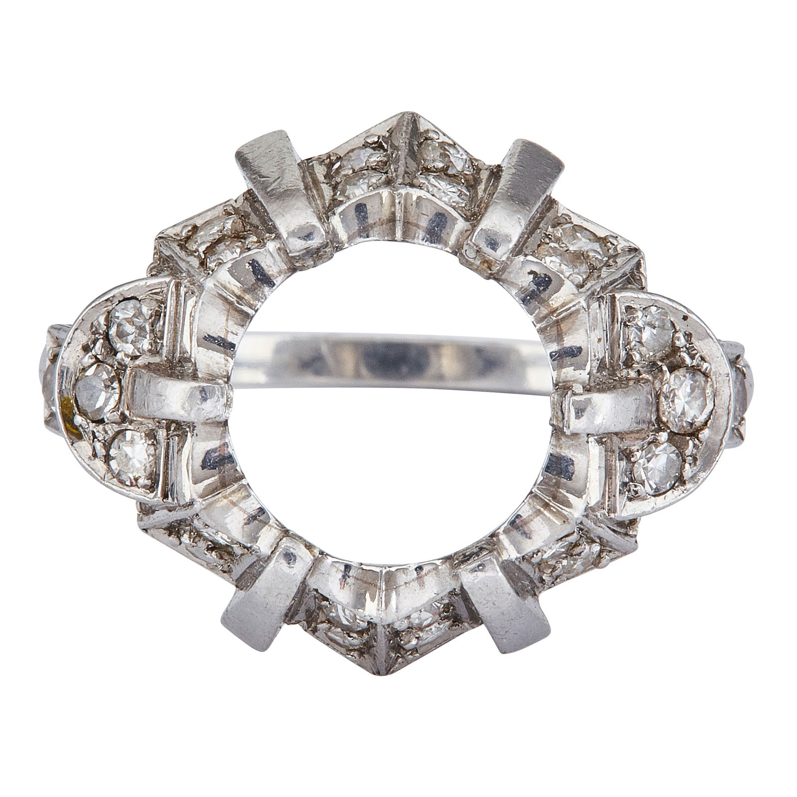 Vintage Platinum and Single Cut Diamond Engraved Engagement Ring Setting