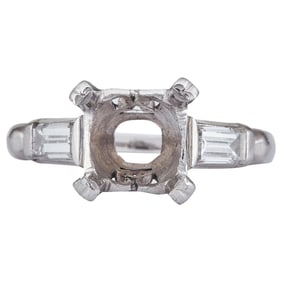 Platinum Diamond Engagement Ring Setting With Baguette Cut Diamonds