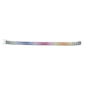 14K White Gold Multicolored Sapphire and Diamond Rainbow Bracelet & Half-Hoop Earring Set