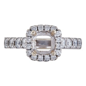 18K White Gold Diamond Cushion or Square Cut Engagement Ring Setting