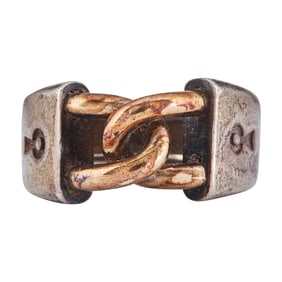 Silver and 14K Yellow Gold Band Ring with Keyhole Designs