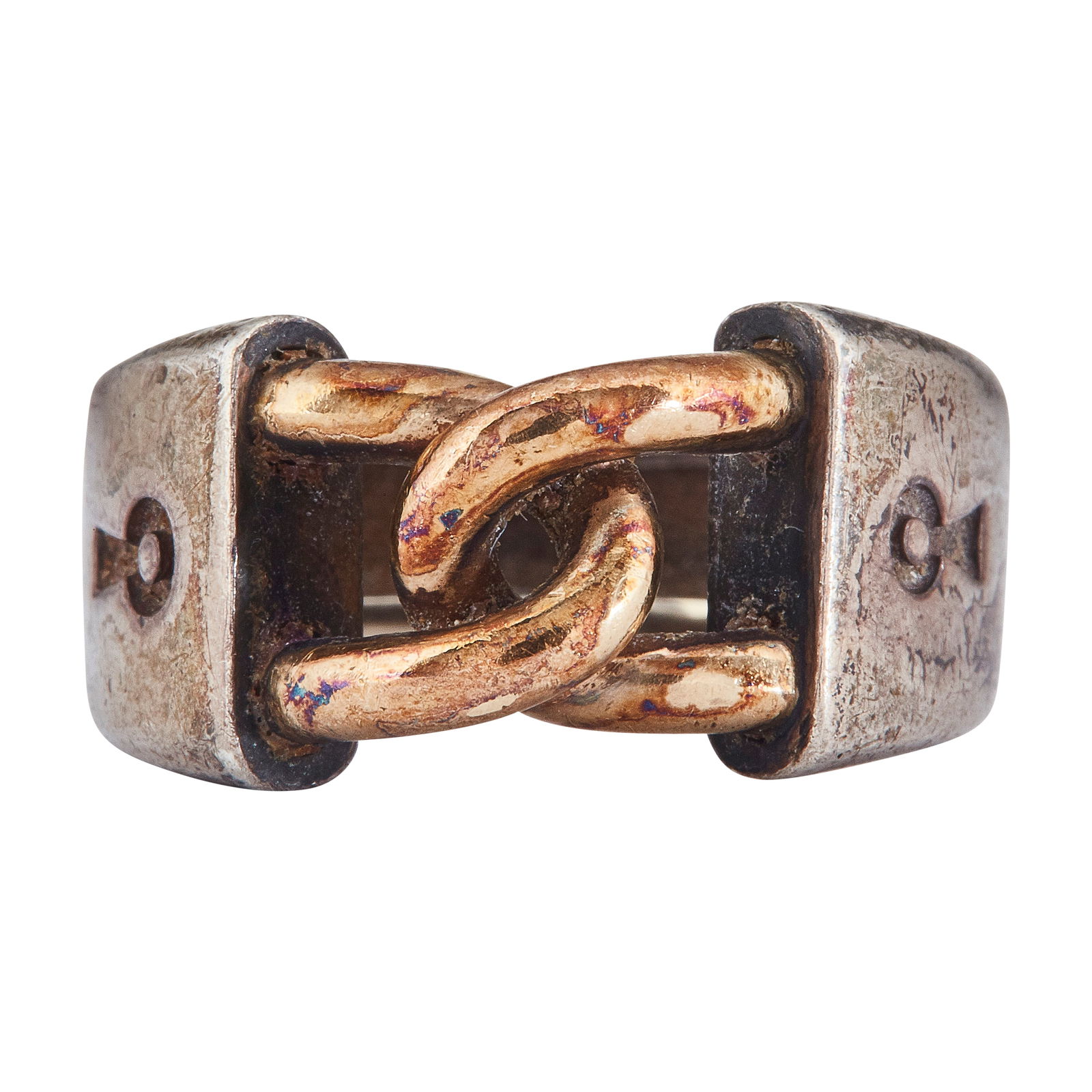 Silver and 14K Yellow Gold Band Ring with Keyhole Designs (1 of 2)