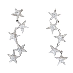 18K White Gold Diamond Star Motif Necklace and Earrings Set
