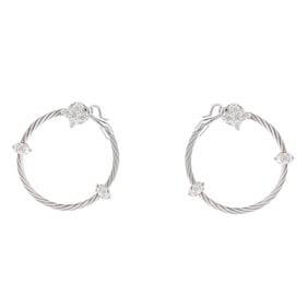 Paul Morelli 18K White Gold Diamond Station Necklace & Sideways Hoop Earrings Set