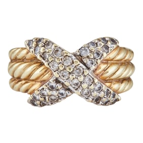 David Yurman 14K Yellow Gold Diamond Cable Crossover Ring