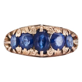 Vintage 14K Yellow Gold and Oval Cut Sapphire Openwork Band Ring